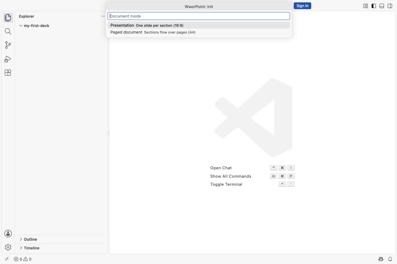 The actual Init picker offers Presentation and Paged document