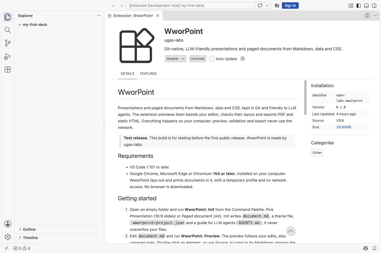 The actual installed WworPoint extension identifies ugas-labs