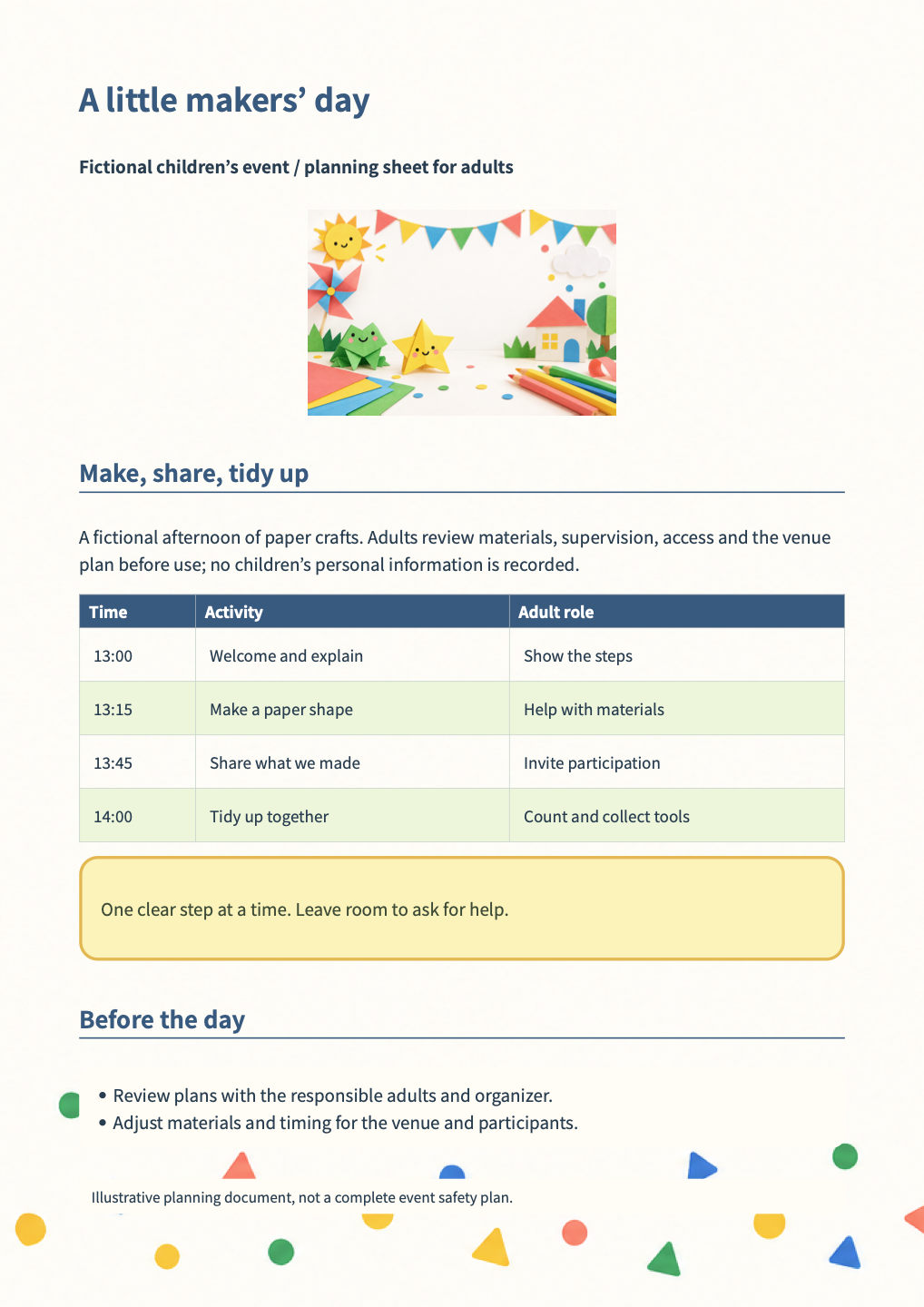 Children event planning — actual generated A4 document