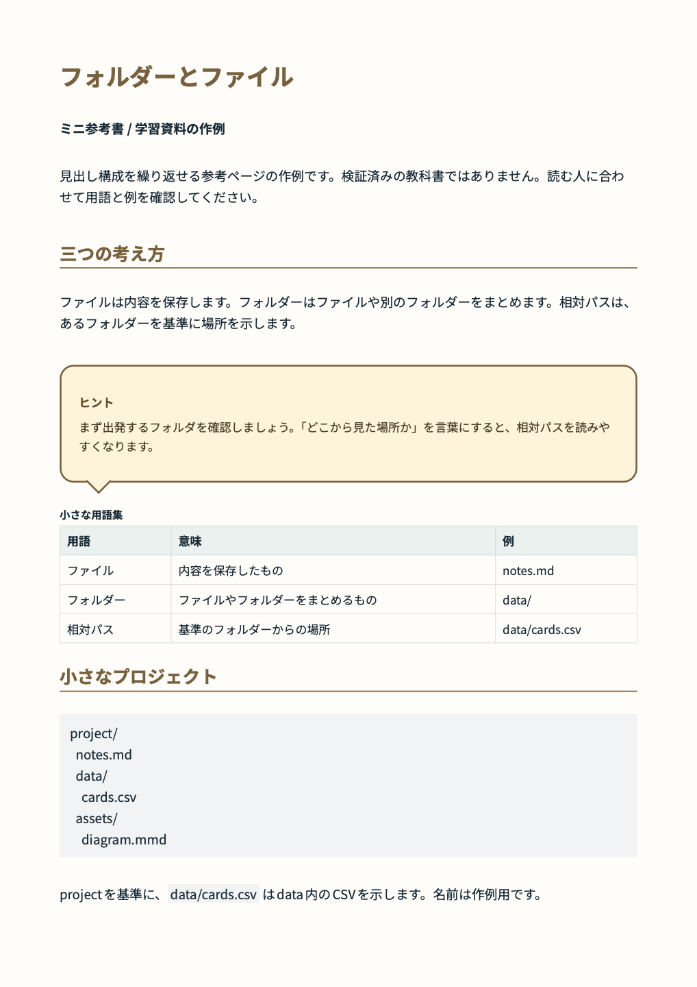 ミニ参考書 実際の出力 1/2