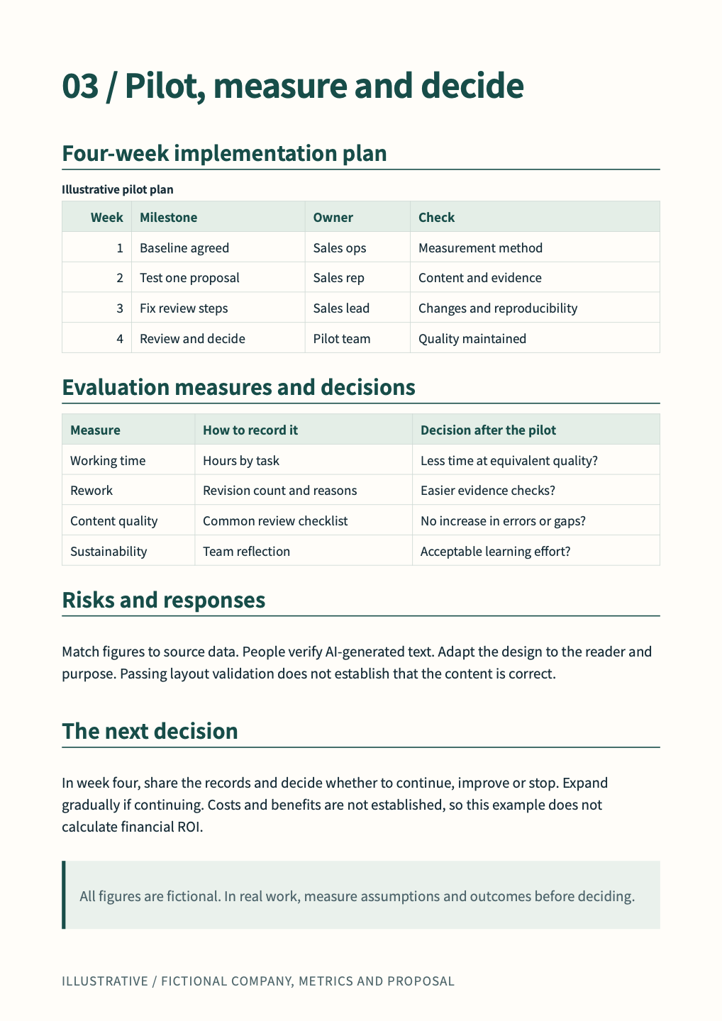 Rollout and decision criteria actual generated page